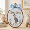 Picture of Personalized Name Embroidery Hoop, Heron Bird Nursery Decor, Custom Baby Name Sign, Baby Boy Wall Art, Woodland Nursery Gift, Kids Room Art