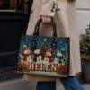 Picture of Personalized Christmas Leather Shoulder Bag, Custom Name Snowman Purse, Snowman Family Handbag, Holiday Gift for Her, Christmas Tote Purse