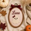 Picture of Personalized Halloween Name Embroidery Hoop, Cute Ghost Bat Black Cat Pumpkin Decor, Kids Nursery Wall Art, Spooky Season Gift for Children