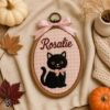 Picture of Personalized Halloween Name Embroidery Hoop, Cute Ghost Bat Black Cat Pumpkin Decor, Kids Nursery Wall Art, Spooky Season Gift for Children