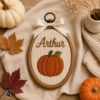 Picture of Personalized Halloween Name Embroidery Hoop, Cute Ghost Bat Black Cat Pumpkin Decor, Kids Nursery Wall Art, Spooky Season Gift for Children