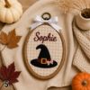 Picture of Personalized Halloween Name Embroidery Hoop, Cute Ghost Bat Black Cat Pumpkin Decor, Kids Nursery Wall Art, Spooky Season Gift for Children