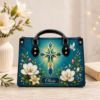 Picture of Personalized Christian Leather Shoulder Bag, Custom Name Cross Purse, Floral Faith Handbag, Religious Gift for Her, Christian Gift for Women