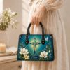 Picture of Personalized Christian Leather Shoulder Bag, Custom Name Cross Purse, Floral Faith Handbag, Religious Gift for Her, Christian Gift for Women