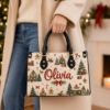 Picture of Personalized Christmas Leather Shoulder Bag, Custom Name Holiday Purse, Gingerbread Christmas Handbag, Festive Gift for Her, Winter Tote Bag