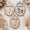 Picture of Personalized Farm Animal Name Embroidery Hoop Goose Rocking Horse Lamb Nursery Decor, Custom Baby Name Sign, Baby Shower Gift, Kids Room Art
