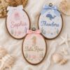 Picture of Personalized Ocean Nursery Name Embroidery Hoop, Whale Jellyfish Seahorse Wall Art, Baby Boy Girl Gift, Coastal Kids Room Decor, Baby Shower