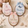 Picture of Personalized Ocean Nursery Name Embroidery Hoop, Whale Jellyfish Seahorse Wall Art, Baby Boy Girl Gift, Coastal Kids Room Decor, Baby Shower