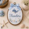 Picture of Personalized Ocean Nursery Name Embroidery Hoop, Whale Jellyfish Seahorse Wall Art, Baby Boy Girl Gift, Coastal Kids Room Decor, Baby Shower
