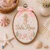 Picture of Personalized Ocean Nursery Name Embroidery Hoop, Whale Jellyfish Seahorse Wall Art, Baby Boy Girl Gift, Coastal Kids Room Decor, Baby Shower