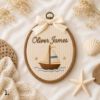 Picture of Personalized Nautical Embroidery Hoop, Custom Name Nursery Decor, Sailboat Whale Lighthouse Wall Art, Coastal Baby Gift, Kids Room Decor