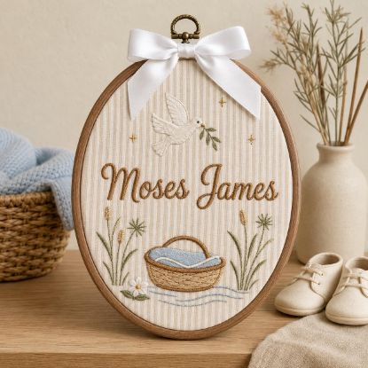 Picture of Personalized Christian Embroidery Hoop, Custom Name Baptism Gift, Baby Dedication Nursery Decor, Dove Basket Wall Art, Christening Gift 2026