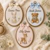 Picture of Personalized Woodland Embroidery Hoop, Custom Name Nursery Decor, Bunny Bear Deer Wall Art, Baby Shower Gift, Kids Room Decor, Baby Keepsake
