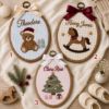 Picture of Personalized Christmas Embroidery Hoop, Custom Name Nursery Decor, Teddy Bear Rocking Horse Christmas Tree, Baby Gift, Kids Room Wall Art