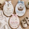 Picture of Personalized Christian Embroidery Hoop, Custom Name Baptism Gift, Noah's Ark Nursery Decor, Baby Dedication Gift, Religious Baby Wall Art