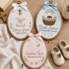 Picture of Personalized Christian Embroidery Hoop, Custom Name Baptism Gift, Noah's Ark Nursery Decor, Baby Dedication Gift, Religious Baby Wall Art