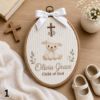 Picture of Personalized Christian Embroidery Hoop, Custom Name Baptism Gift, Noah's Ark Nursery Decor, Baby Dedication Gift, Religious Baby Wall Art