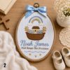 Picture of Personalized Christian Embroidery Hoop, Custom Name Baptism Gift, Noah's Ark Nursery Decor, Baby Dedication Gift, Religious Baby Wall Art