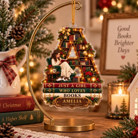 Picture of Personalized Book Lover Christmas Ornament 2026, Custom Name Bookish Keepsake, Gift for Reader, Bookworm Gift, Christmas Gift for Her