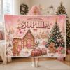 Picture of Personalized Christmas Wearable Blanket, Custom Name Gingerbread Hooded Blanket, Pink Sherpa Blanket, Christmas Gift for Kids & Adults