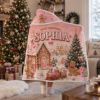 Picture of Personalized Christmas Wearable Blanket, Custom Name Gingerbread Hooded Blanket, Pink Sherpa Blanket, Christmas Gift for Kids & Adults