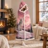 Picture of Personalized Wolf Wearable Blanket, Custom Name Hooded Blanket, Pink Moon Wolf Sherpa Blanket, Wolf Lover Gift for Girls Women & Kids