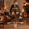 Picture of Personalized Halloween Wearable Blanket, Spooky Movie Night Hooded Blanket, Custom Name Ghost Sherpa Blanket, Halloween Gift for Adults