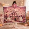 Picture of Personalized Pink Halloween Hooded Blanket, Custom Name Cute Ghost Blanket, Spooky Sweet Sherpa Blanket, Halloween Gift for Kids Blanket