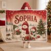 Picture of Personalized Christmas Wearable Blanket, Custom Name Snowman Hooded Blanket, Sherpa Christmas Blanket, Snowman Gift for Kids & Adults