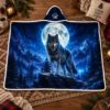 Picture of Wolf Wearable Blanket, Moon Wolf Hooded Blanket, Blue Sherpa Wildlife Blanket, Wolf Lover Gift for Men Women Kids, Mountain Nature Gift