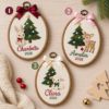 Picture of Personalized Christmas Embroidery Hoop, Baby First Christmas Gift, Custom Name Nursery Decor, Woodland Animal Keepsake, Bunny Deer Lamb Hoop