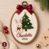 Picture of Personalized Christmas Embroidery Hoop, Baby First Christmas Gift, Custom Name Nursery Decor, Woodland Animal Keepsake, Bunny Deer Lamb Hoop