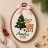 Picture of Personalized Christmas Embroidery Hoop, Baby First Christmas Gift, Custom Name Nursery Decor, Woodland Animal Keepsake, Bunny Deer Lamb Hoop