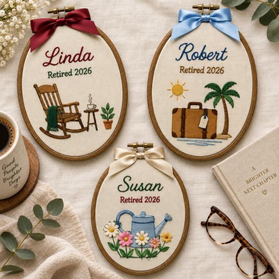 Picture of Personalized Retirement Embroidered Hoop 2026, Custom Name Retirement Gift, Retired Embroidery Hoop, Coworker Teacher Keepsake Ornament
