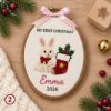Picture of Personalized Baby First Christmas Embroidery Hoop, Custom Name Nursery Decor, My First Christmas Gift, Woodland Baby Keepsake, 2026 Keepsake
