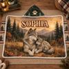 Picture of Personalized Wolf Wearable Blanket, Custom Name Hooded Blanket, Wolf Family Sherpa Blanket, Wildlife Wolf Lover Gift for Women Kids