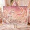 Picture of Personalized Unicorn Wearable Blanket, Custom Name Pink Hooded Blanket, Moon Unicorn Sherpa Blanket, Magical Unicorn Gift for Girls Kids