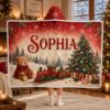 Picture of Personalized Christmas Wearable Blanket, Custom Name Teddy Bear Hooded Blanket, Christmas Train Sherpa Blanket, Holiday Gift for Kids
