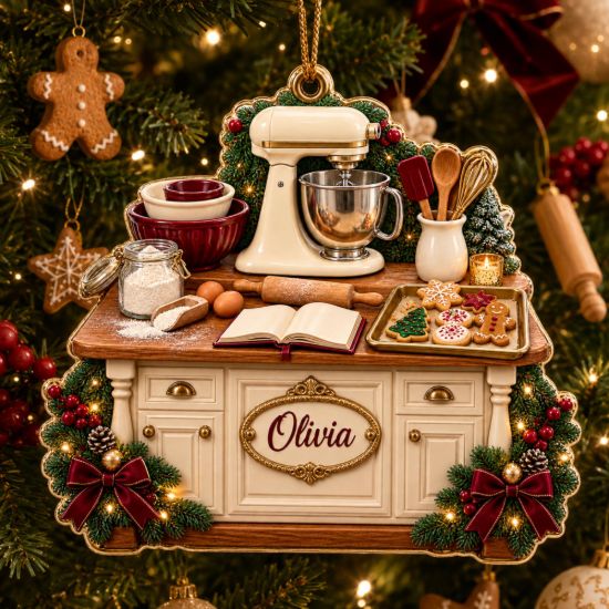 Picture of Personalized Baker Acrylic Ornament 2026, Custom Name Christmas Baking Kitchen Keepsake, Home Baker Gift, Mixer Cookie Holiday Decor