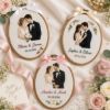 Picture of Personalized Wedding Embroidery Hoop, Custom Couple Portrait, Bride Groom Names & Date, Wedding Keepsake, Newlywed Gift, Anniversary Decor