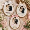 Picture of Personalized Wedding Embroidery Hoop, Custom Couple Portrait, Bride Groom Names & Date, Wedding Keepsake, Newlywed Gift, Anniversary Decor