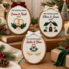 Picture of Personalized First Christmas Married Embroidery Hoop, Custom Couple Names & Year, Newlywed Christmas Gift, Wedding Keepsake, Christmas Decor