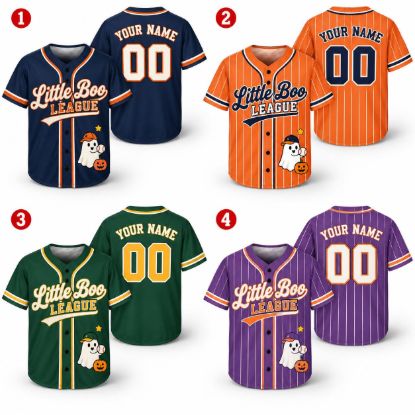 Picture of Personalized Kids Halloween Baseball Jersey, Custom Name Number Little Boo League Shirt, Ghost Baseball Jersey, Halloween Gift for Kids