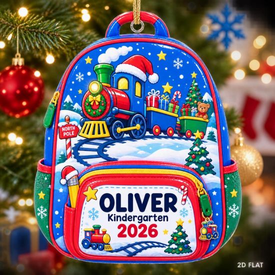 Picture of Personalized Backpack Christmas Ornament, Custom Name Kindergarten Keepsake, 2026 School Ornament, Train Gift for Kids, Boy Christmas Gift