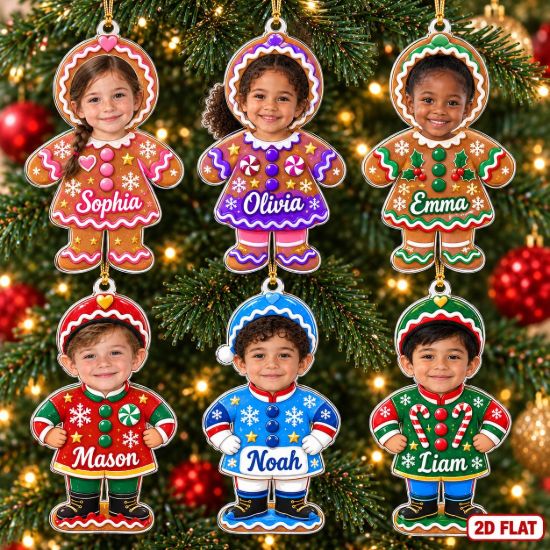 Picture of Personalized Photo Christmas Ornament 2026, Custom Face Gingerbread Ornament, Kids Name Ornament, Family Christmas Gift, Holiday Keepsake