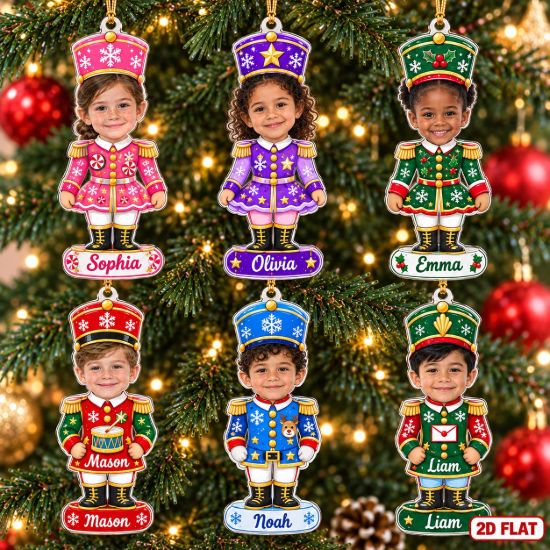 Picture of Personalized Nutcracker Christmas Ornament 2026, Custom Photo Face & Name Ornament, Kids Holiday Keepsake, Christmas Gift for Kids Christmas