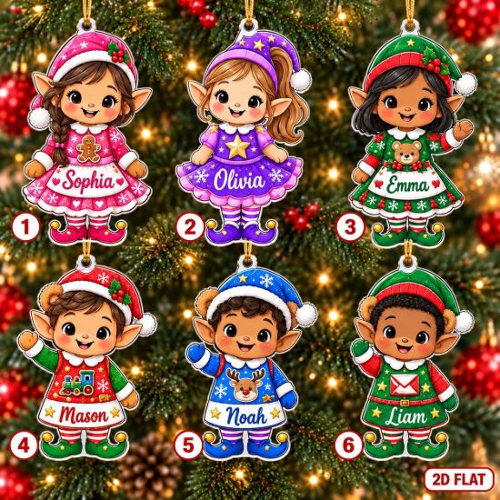 Picture of Personalized Elf Christmas Ornament 2026, Custom Name Christmas Elf Ornament, Kids Holiday Keepsake, Stocking Stuffer, Christmas Gift 2026
