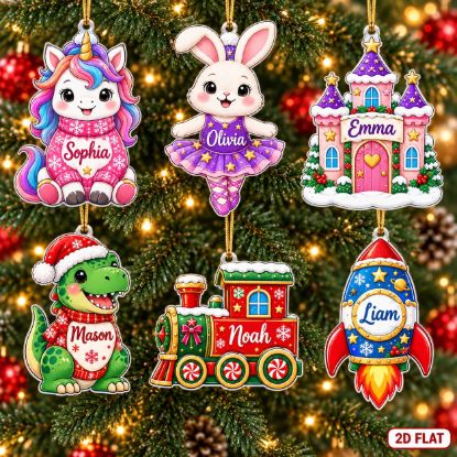 Picture of Personalized Kids Christmas Ornament 2026, Custom Name Ornament, Unicorn Ballerina Dinosaur Train Rocket, Christmas Gift for Kids 2026
