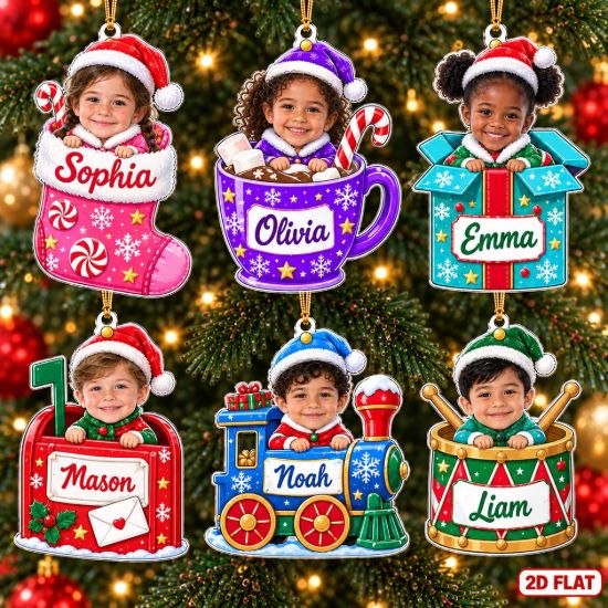 Picture of Personalized Christmas Ornament 2026, Custom Photo & Name Kids Ornament, Boy Girl Holiday Keepsake, Grandkids Christmas Gift 2026 Ornament