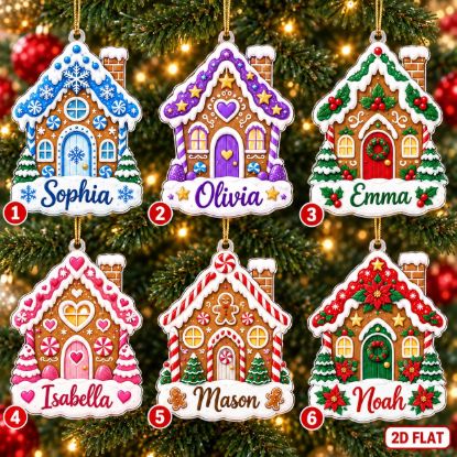 Picture of Personalized Gingerbread House Christmas Ornament 2026, Custom Name Ornament, Kids Christmas Gift, Family Holiday Keepsake, Stocking Stuffer